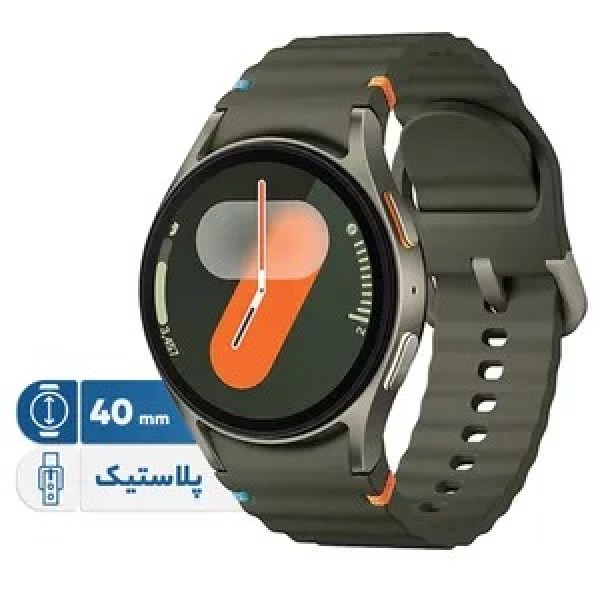 ساعت هوشمند رسمی، روزمره سامسونگ مدل Galaxy Watch سایز قاب 40 میلی‌متر، دارای بند پلاستیک، سازگار با سیستم عامل اندروید، دارای سنسورهای شمارنده ضربان قلب، سنجش دمای بدن و سنجش اکسیژن خون، ژیروسکوپ، امکان تشخیص هوشمند نوع رشته ورزشی و ارائه برنامه تمرینی